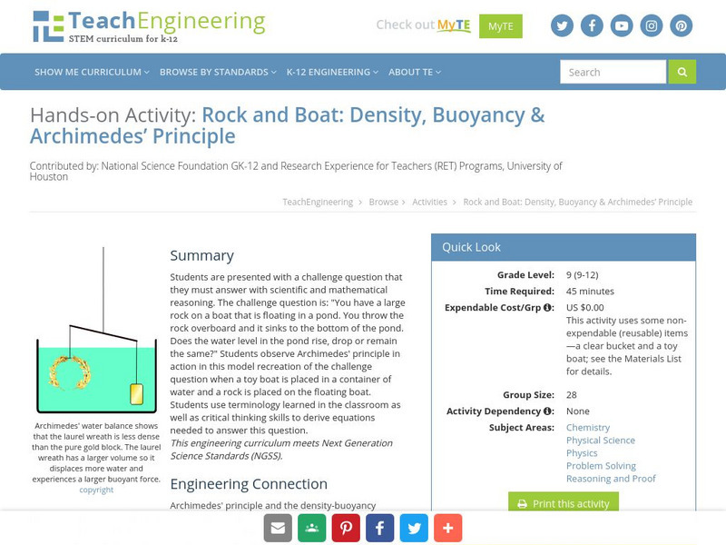 Teach Engineering: Rock and Boat Activity Teach Engineering: Rock and Boat Activity
