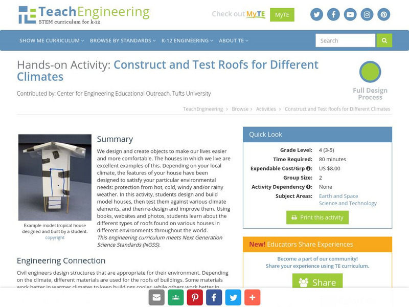 Teach Engineering: Construct and Test Roofs for Different Climates Lesson Plan Teach Engineering: Construct and Test Roofs for Different Climates Lesson Plan