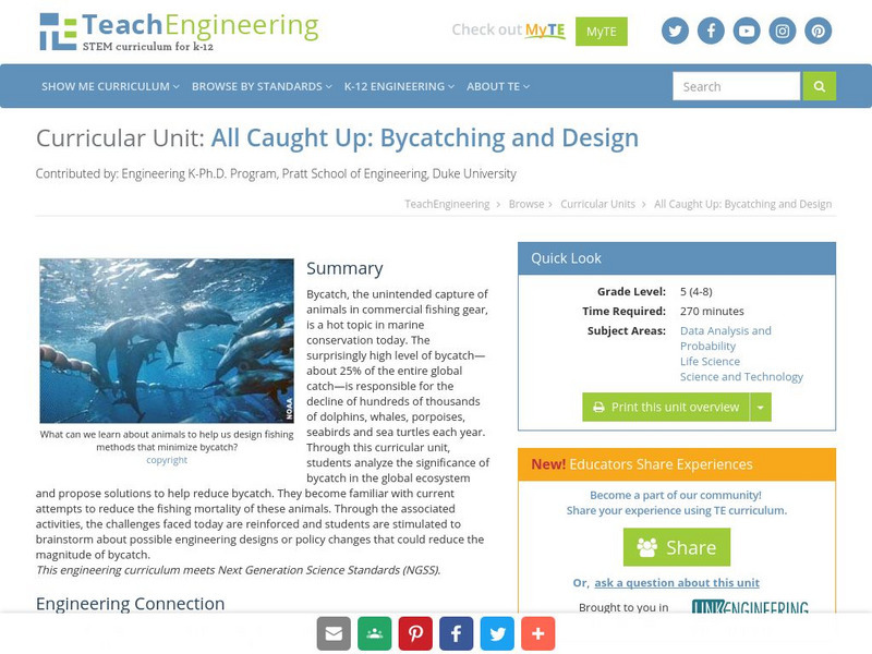 Teach Engineering: All Caught Up: Bycatching and Design Unit Plan Teach Engineering: All Caught Up: Bycatching and Design Unit Plan
