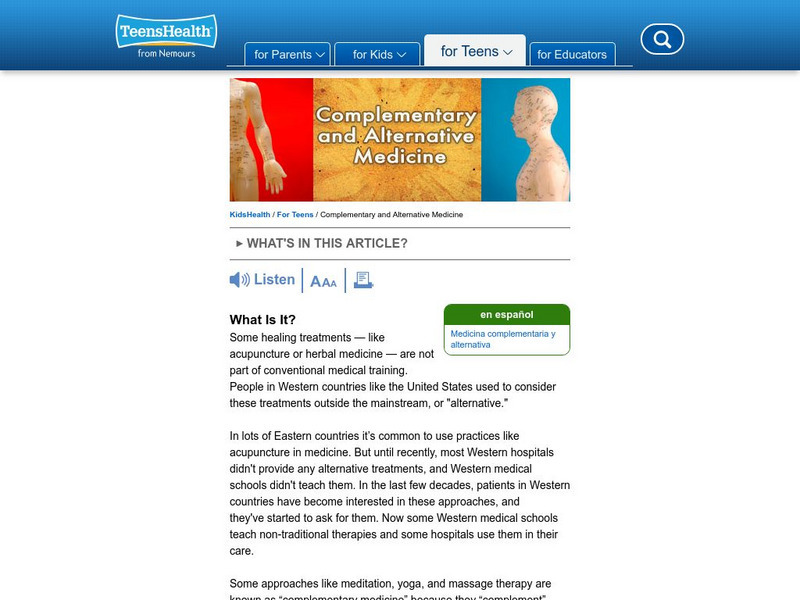 Kids Health: Complementary and Alternative Medicine Article Kids Health: Complementary and Alternative Medicine Article