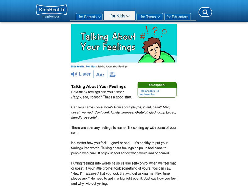 Kids Health: Talking About Your Feelings Article Kids Health: Talking About Your Feelings Article