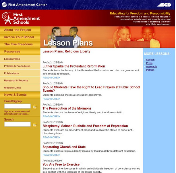 First Amendment Schools: Lesson Plans: Religious Liberty Lesson Plan First Amendment Schools: Lesson Plans: Religious Liberty Lesson Plan