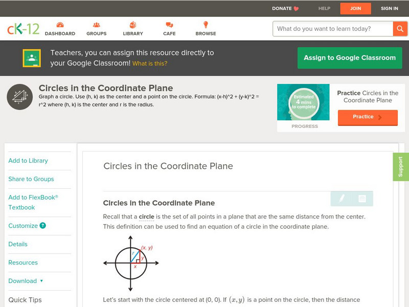 Ck 12: Geometry: Circles in the Coordinate Plane Unit Plan Ck 12: Geometry: Circles in the Coordinate Plane Unit Plan
