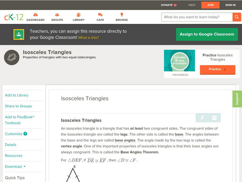 Ck 12: Geometry: Isosceles Triangles Unit Plan Ck 12: Geometry: Isosceles Triangles Unit Plan