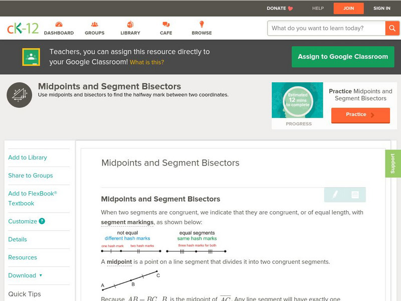 Ck 12: Geometry: Midpoints and Segment Bisectors Unit Plan