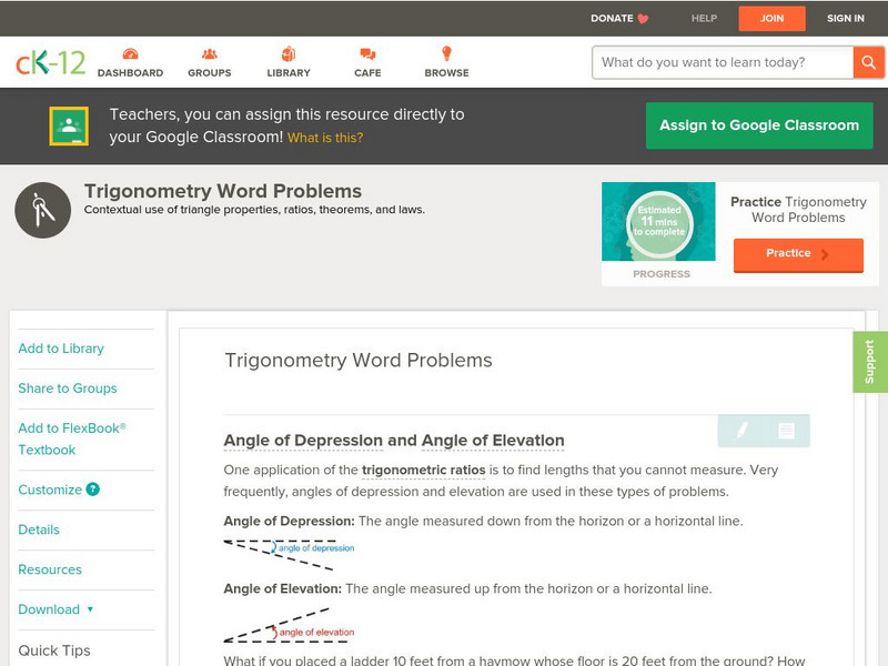 Ck 12: Geometry: Trigonometry Word Problems Unit Plan