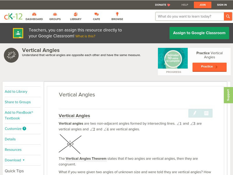 Ck 12: Geometry: Vertical Angles Unit Plan Ck 12: Geometry: Vertical Angles Unit Plan
