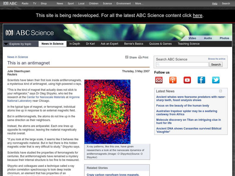 Australian Broadcasting Corporation: News in Science: This Is an Antimagnet Article