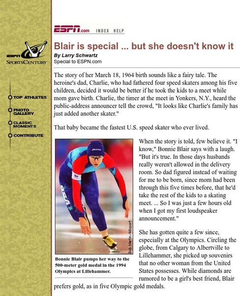 Espn: Bonnie Blair Is Special but She Doesn't Know It Article Espn: Bonnie Blair Is Special but She Doesn't Know It Article