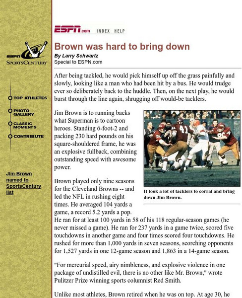 Espn: Brown Was Hard to Bring Down Article