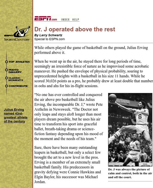 Espn: Dr. J Operated Above the Rest Article Espn: Dr. J Operated Above the Rest Article