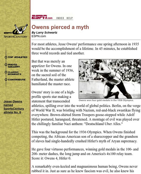 Espn: Owens Pierced a Myth Handout Espn: Owens Pierced a Myth Handout
