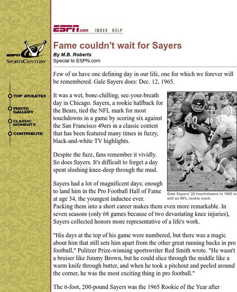 Espn: Fame Couldn't Wait for Sayers Article
