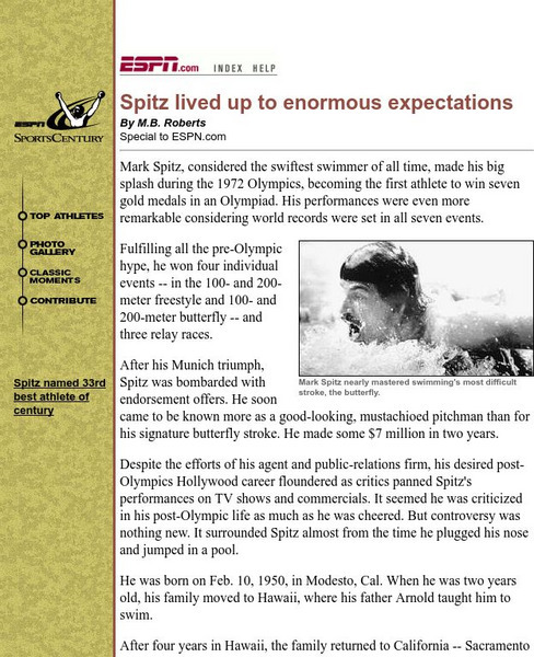 Espn: Spitz Lived Up to Enormous Expectations Article Espn: Spitz Lived Up to Enormous Expectations Article
