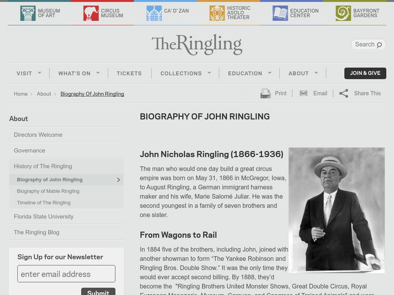 John and Mable Ringling Museum of Art: Biography of John Ringling Handout John and Mable Ringling Museum of Art: Biography of John Ringling Handout