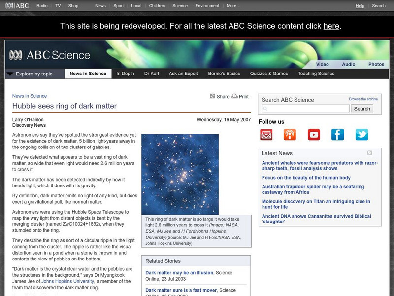 Australian Broadcasting Corporation: News in Science: Dark Matter Sure Is a Fast Mover Website Australian Broadcasting Corporation: News in Science: Dark Matter Sure Is a Fast Mover Website
