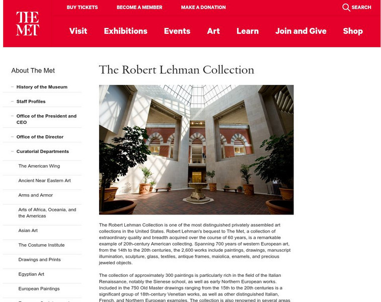 Metropolitan Museum of Art: Robert Lehman Collection Handout Metropolitan Museum of Art: Robert Lehman Collection Handout