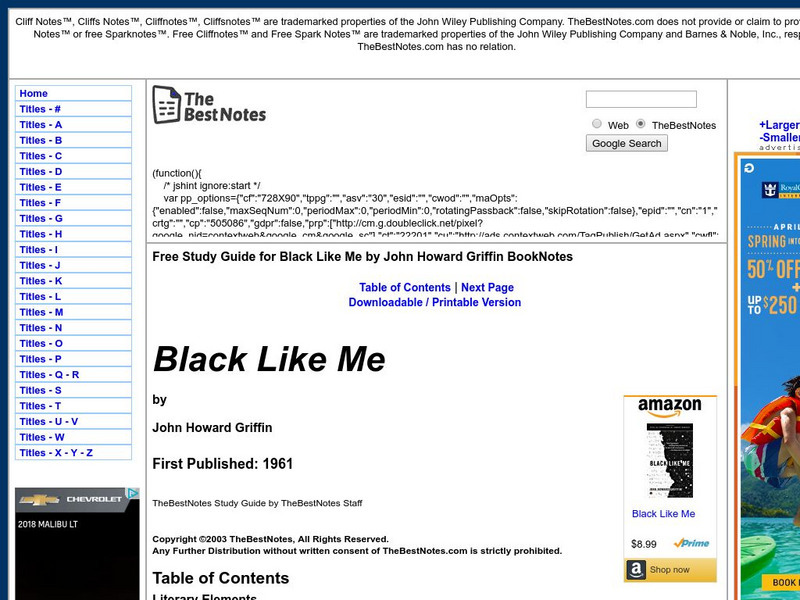 The Best Notes: Black Like Me by John Howard Griffin Unit Plan The Best Notes: Black Like Me by John Howard Griffin Unit Plan