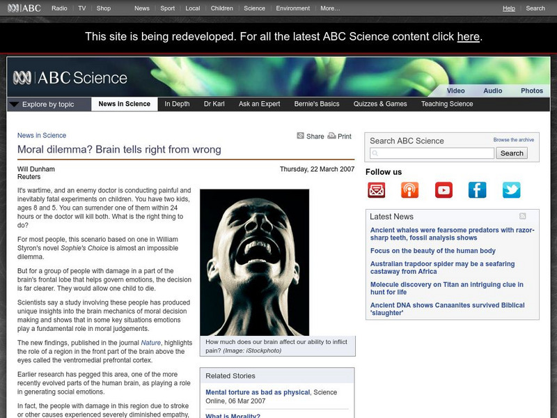 Australian Broadcasting Corporation: News in Science: Moral Dilemma? Handout Australian Broadcasting Corporation: News in Science: Moral Dilemma? Handout