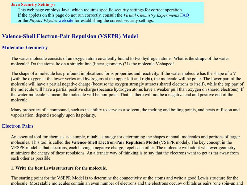 Davidson College: Valence Shell Electron Pair Repulsion (Vsepr) Model Interactive