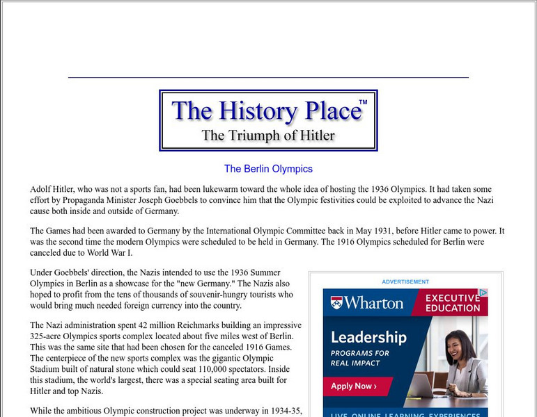 The History Place: The Triumph of Hitler: The Berlin Olympics Handout The History Place: The Triumph of Hitler: The Berlin Olympics Handout