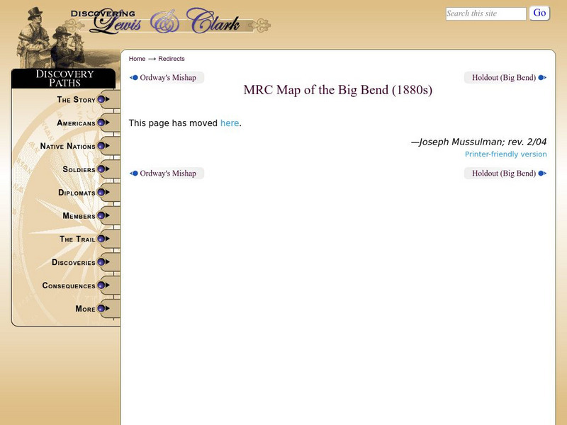 Discovering Lewis & Clark: Mrc Map of the Big Bend (1880S) Graphic Discovering Lewis & Clark: Mrc Map of the Big Bend (1880S) Graphic