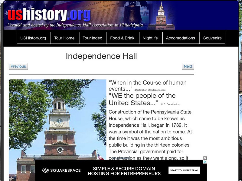 U.s. History: Independence Hall Website