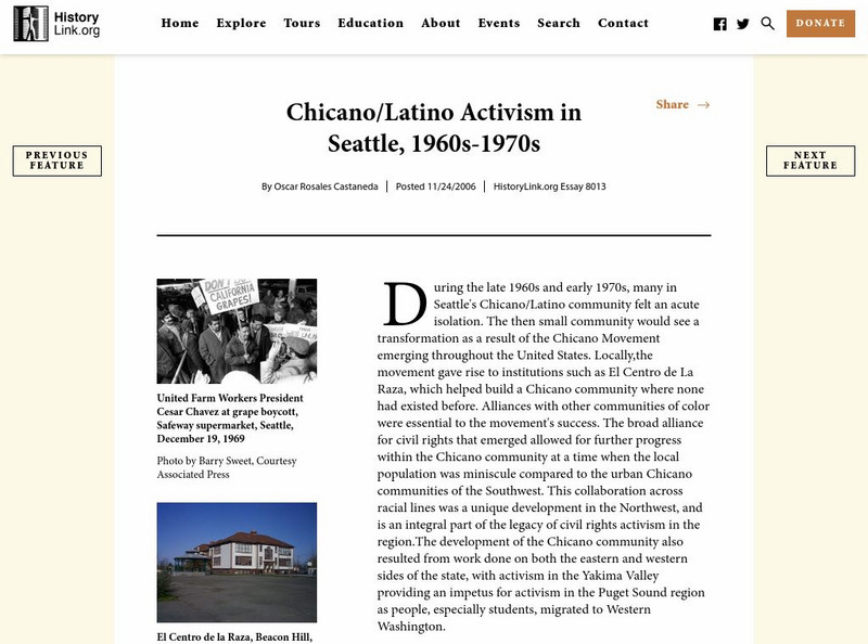 History Link: Chicano/latino Activism in Seattle, 1960s 1970s Handout History Link: Chicano/latino Activism in Seattle, 1960s 1970s Handout