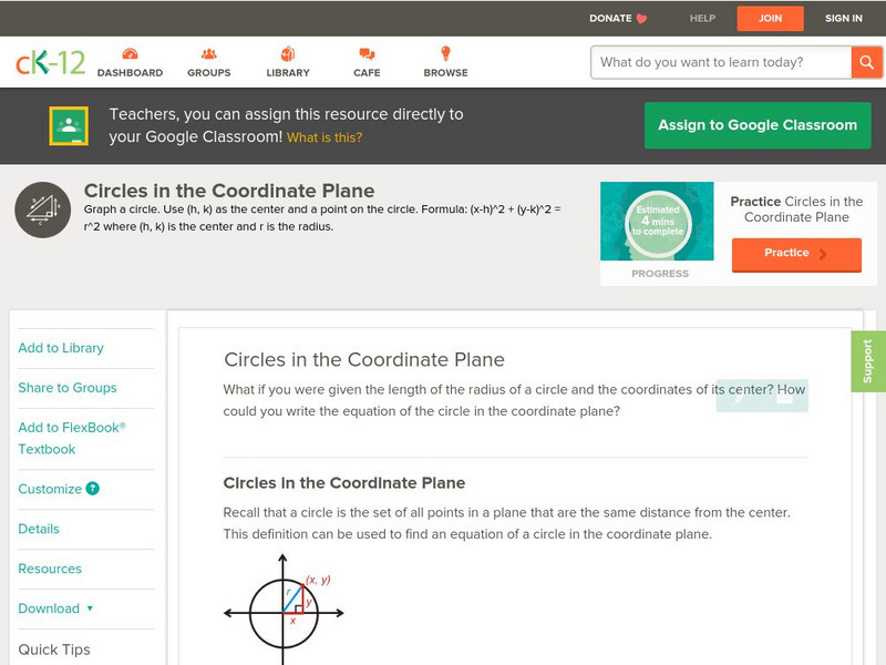 Ck 12: Geometry: Circles in the Coordinate Plane Unit Plan Ck 12: Geometry: Circles in the Coordinate Plane Unit Plan
