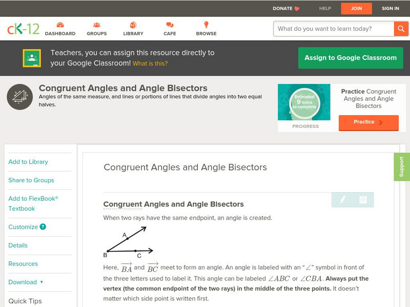 Ck 12: Geometry: Congruent Angles and Angle Bisectors Unit Plan Ck 12: Geometry: Congruent Angles and Angle Bisectors Unit Plan