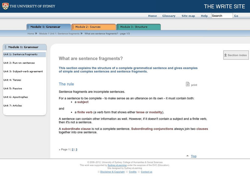 The Write Site: What Are Sentence Fragments? Unit Plan The Write Site: What Are Sentence Fragments? Unit Plan
