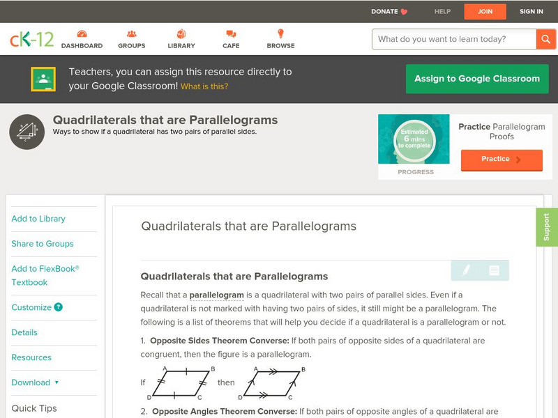 Ck 12: Geometry: Quadrilaterals That Are Parallelograms Unit Plan Ck 12: Geometry: Quadrilaterals That Are Parallelograms Unit Plan
