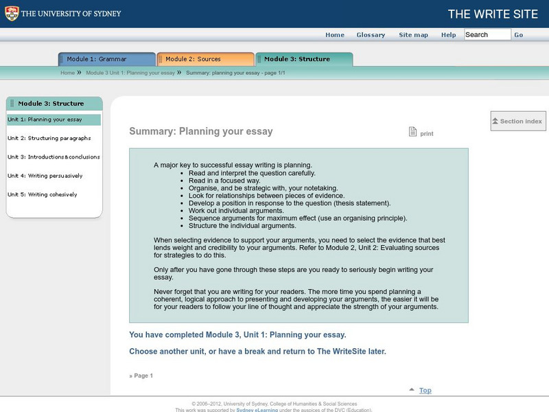 The Write Site: Summary: Planning Your Essay Unit Plan The Write Site: Summary: Planning Your Essay Unit Plan