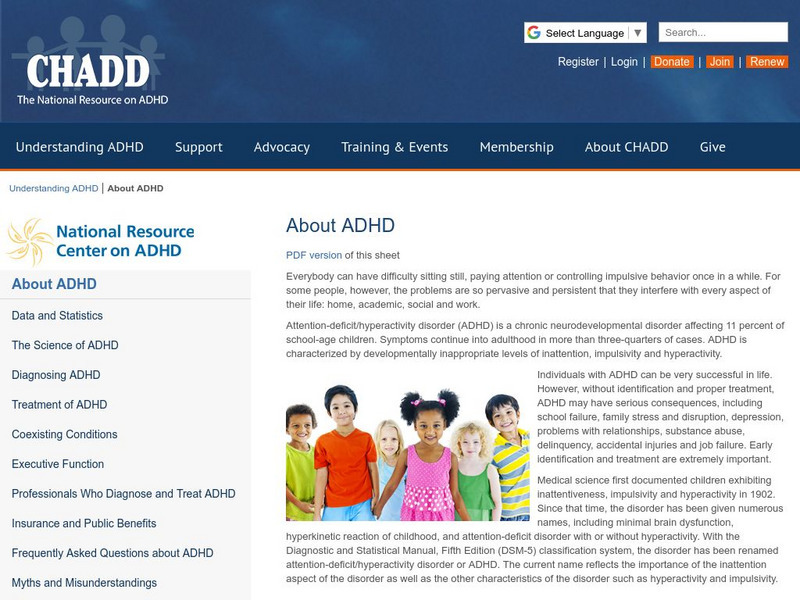 Chadd: Understanding Adhd: About Adhd Handout Chadd: Understanding Adhd: About Adhd Handout