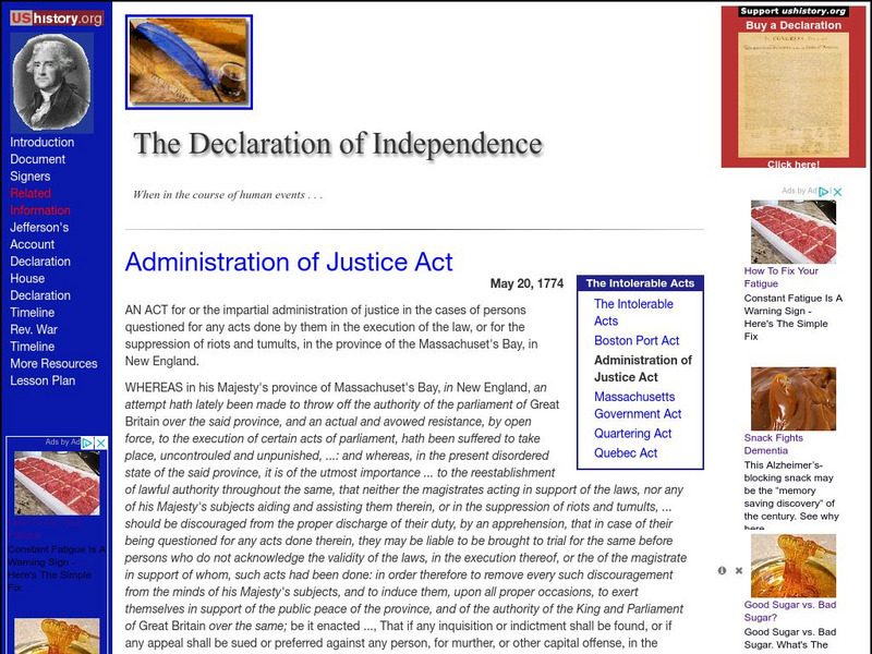 U.s. History: Administration of Justice Act of 1774 Website U.s. History: Administration of Justice Act of 1774 Website