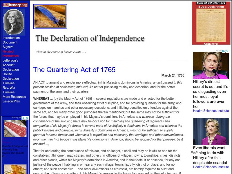 U.s. History: The Quartering Act of 1765 Website U.s. History: The Quartering Act of 1765 Website