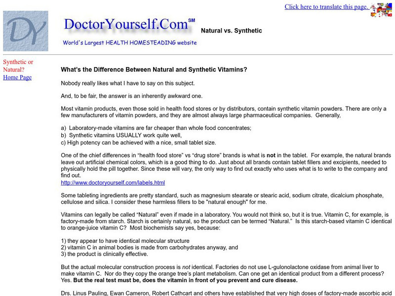 Doctor Yourself: What's the Difference Between Natural and Synthetic Vitamins? Handout