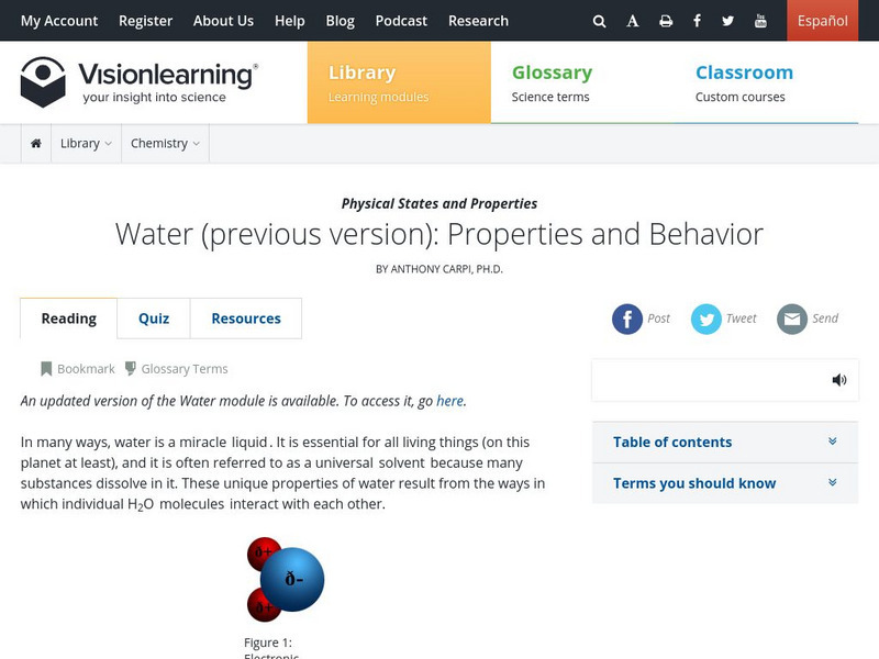 Visionlearning: Physical States and Properties: Water: Properties and Behavior Unit Plan Visionlearning: Physical States and Properties: Water: Properties and Behavior Unit Plan