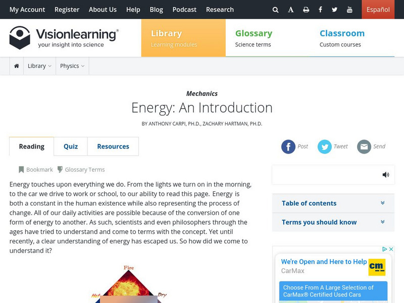 Visionlearning: Mechanics: Energy Unit Plan Visionlearning: Mechanics: Energy Unit Plan