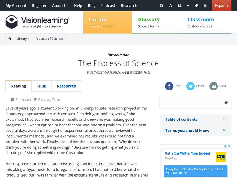 Visionlearning: The Process of Science Unit Plan