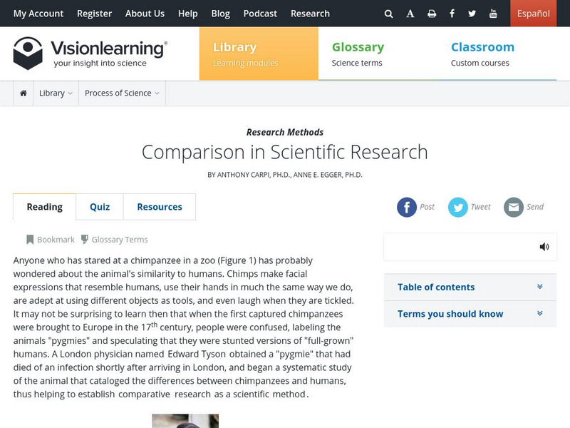 Visionlearning: Research Methods: Comparison in Scientific Research Unit Plan Visionlearning: Research Methods: Comparison in Scientific Research Unit Plan