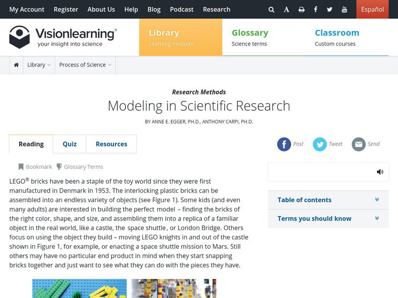 Visionlearning: Research Methods: Modeling in Scientific Research Unit Plan Visionlearning: Research Methods: Modeling in Scientific Research Unit Plan