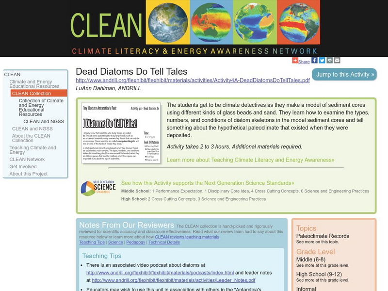 Clean: Dead Diatoms Do Tell Tales Lesson Plan Clean: Dead Diatoms Do Tell Tales Lesson Plan
