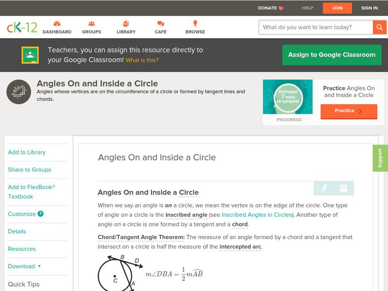 Ck 12: Geometry: Angles on and Inside a Circle Unit Plan Ck 12: Geometry: Angles on and Inside a Circle Unit Plan