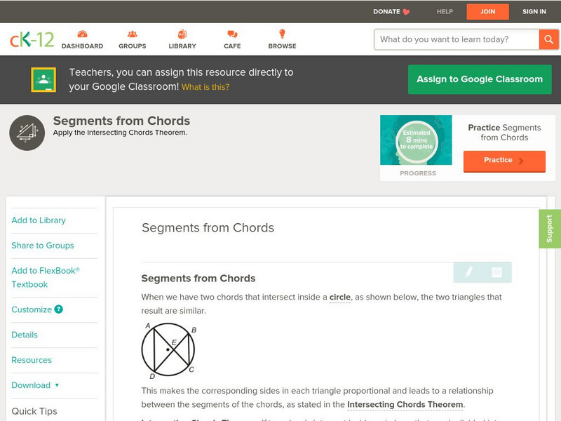 Ck 12: Geometry: Segments From Chords Unit Plan
