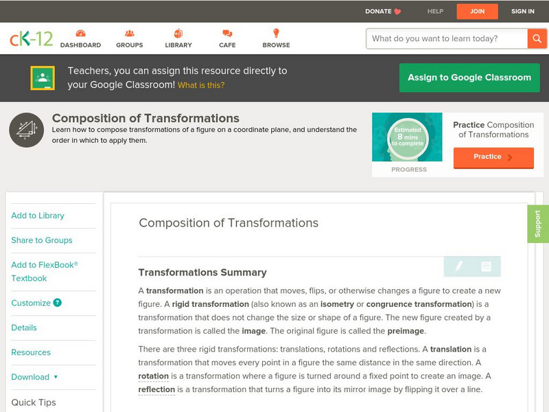 Ck 12: Geometry: Composition of Transformations Unit Plan Ck 12: Geometry: Composition of Transformations Unit Plan