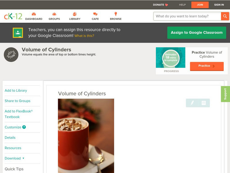 Ck 12: Geometry: Volume of Cylinders Unit Plan Ck 12: Geometry: Volume of Cylinders Unit Plan
