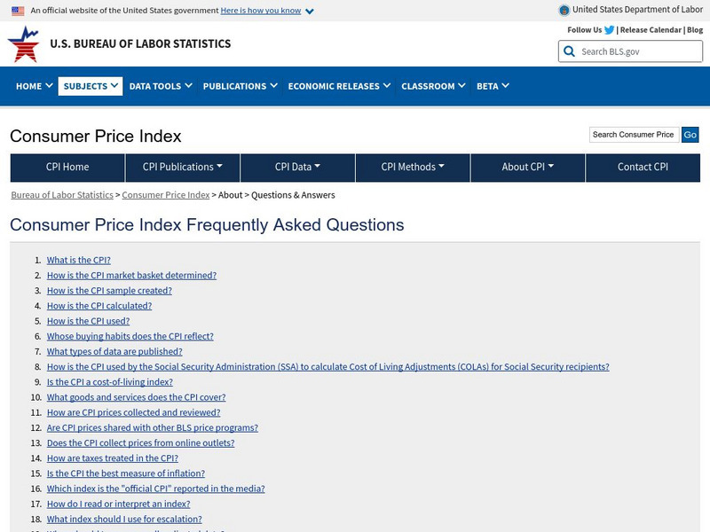Bureau of Labor Statistics: Cpi Faq: What Are Some Limitations of the Cpi? Handout Bureau of Labor Statistics: Cpi Faq: What Are Some Limitations of the Cpi? Handout