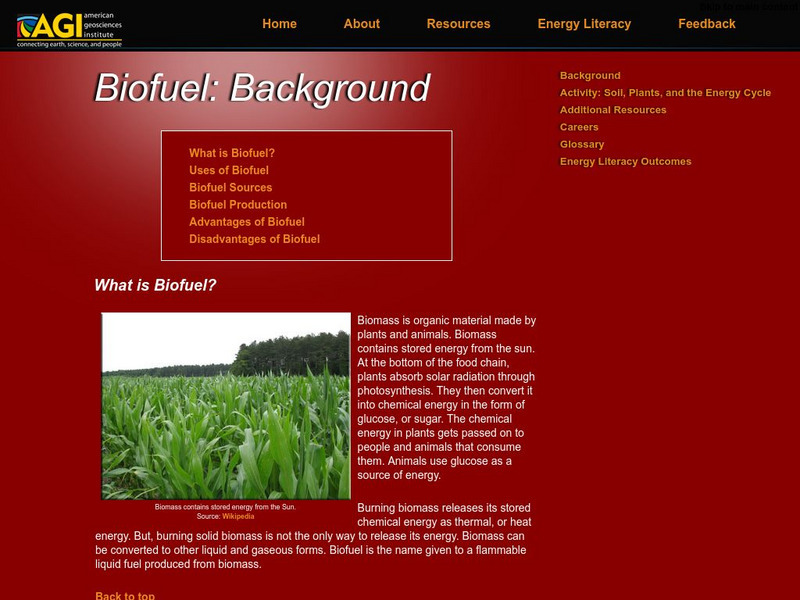 American Geosciences Institute: Biofuel: Background Handout American Geosciences Institute: Biofuel: Background Handout