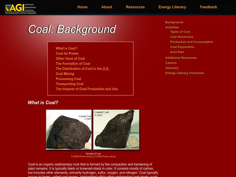 American Geosciences Institute: Coal Background Handout American Geosciences Institute: Coal Background Handout